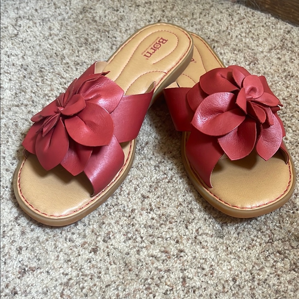 Born Red and Tan Floral Sandals